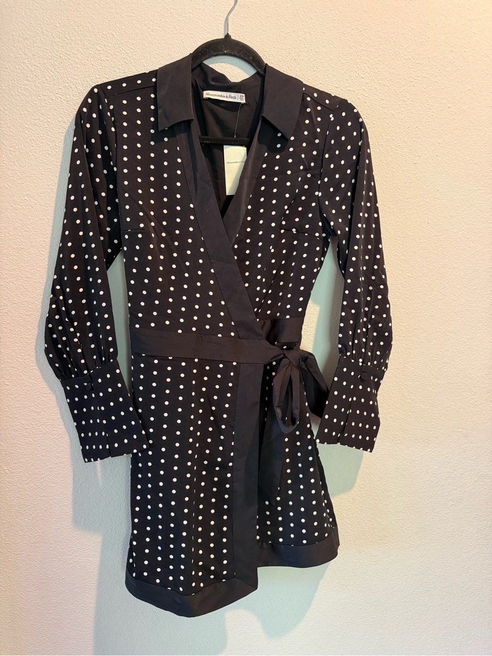 Abercrombie & Fitch Black Polka Dot Wrap Dress